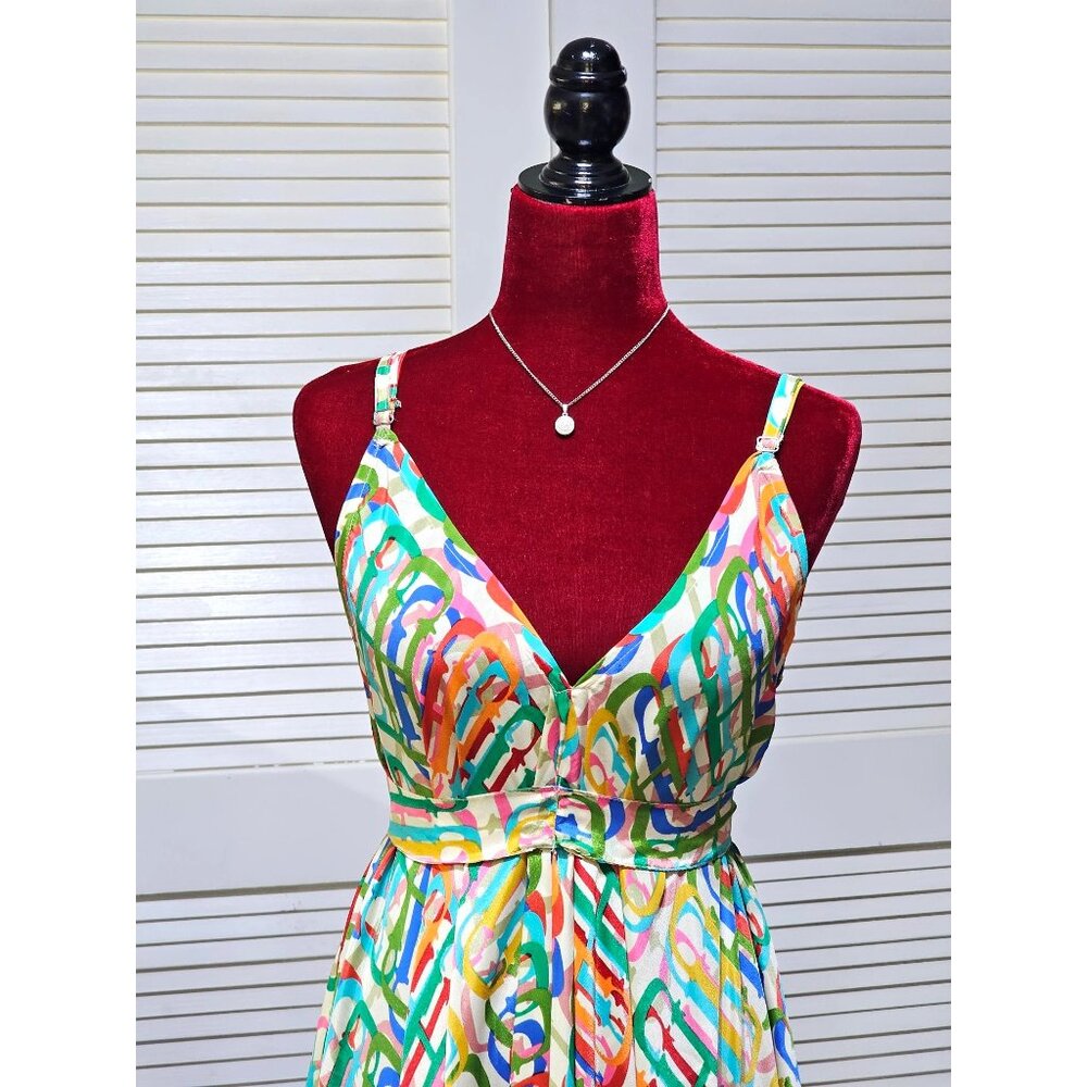 Advance Women's Multicolor Silk Maxi Dress Adjustable Tie One Sz Fits Most 2563 - Picture 2 of 10